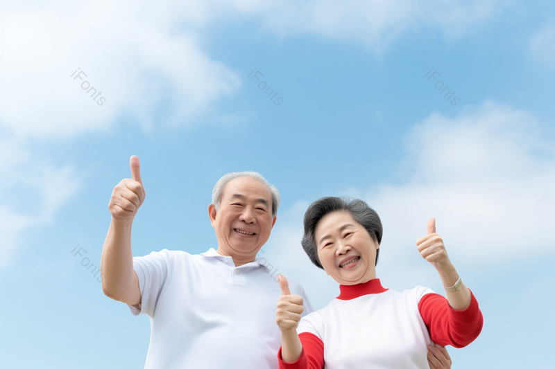 户外室外蓝天下老年夫妇户外点赞,高清,摄影图,摄影图片,图片大全,摄影图免费下载